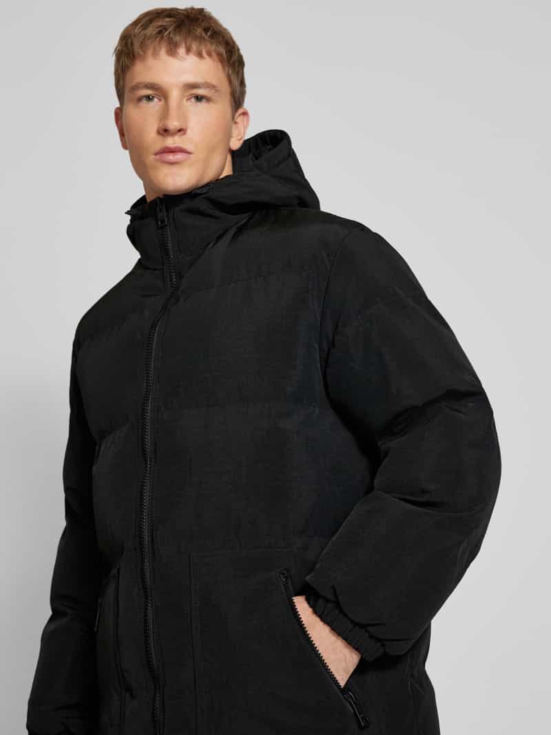 Hugo Blue Gewatteerde lange jas van viscose met capuchon model 'Brooky'