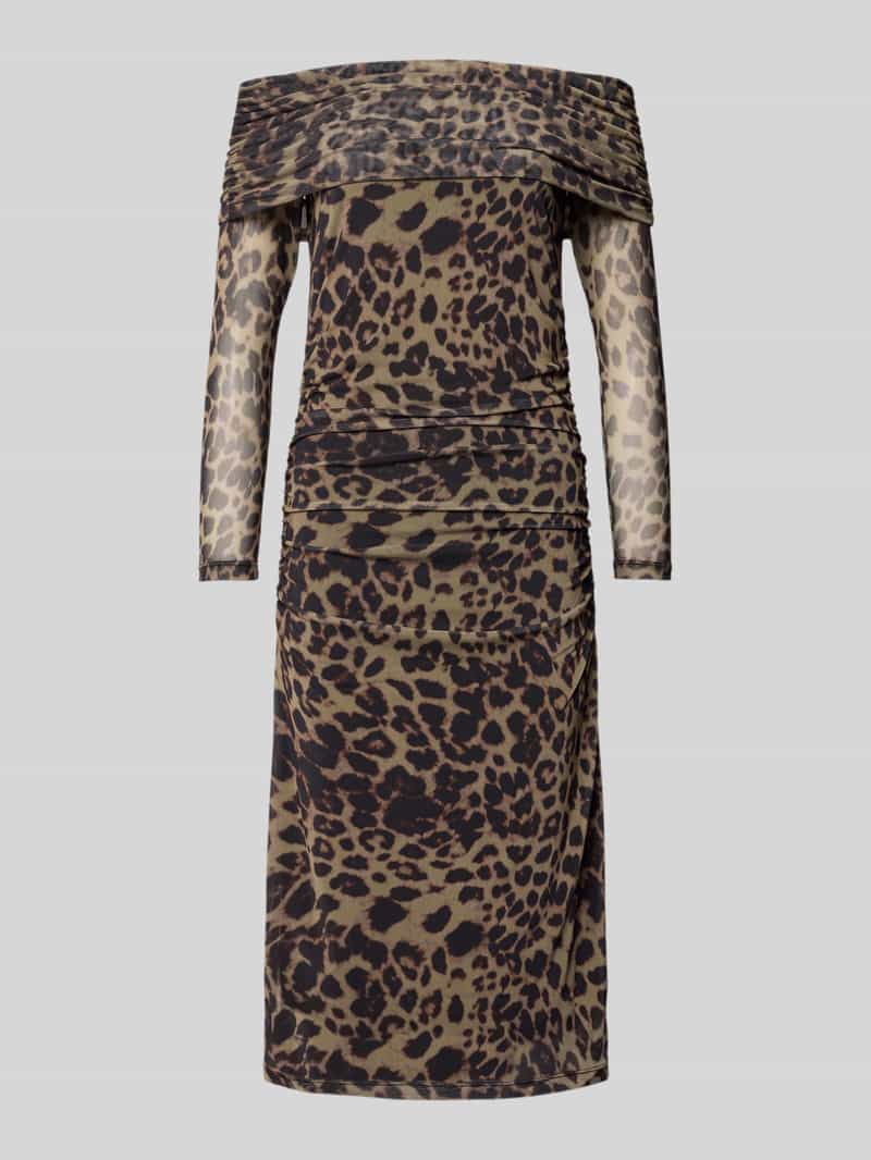 Ichi Slim fit midi-jurk met all-over dierenprint model 'Parda'