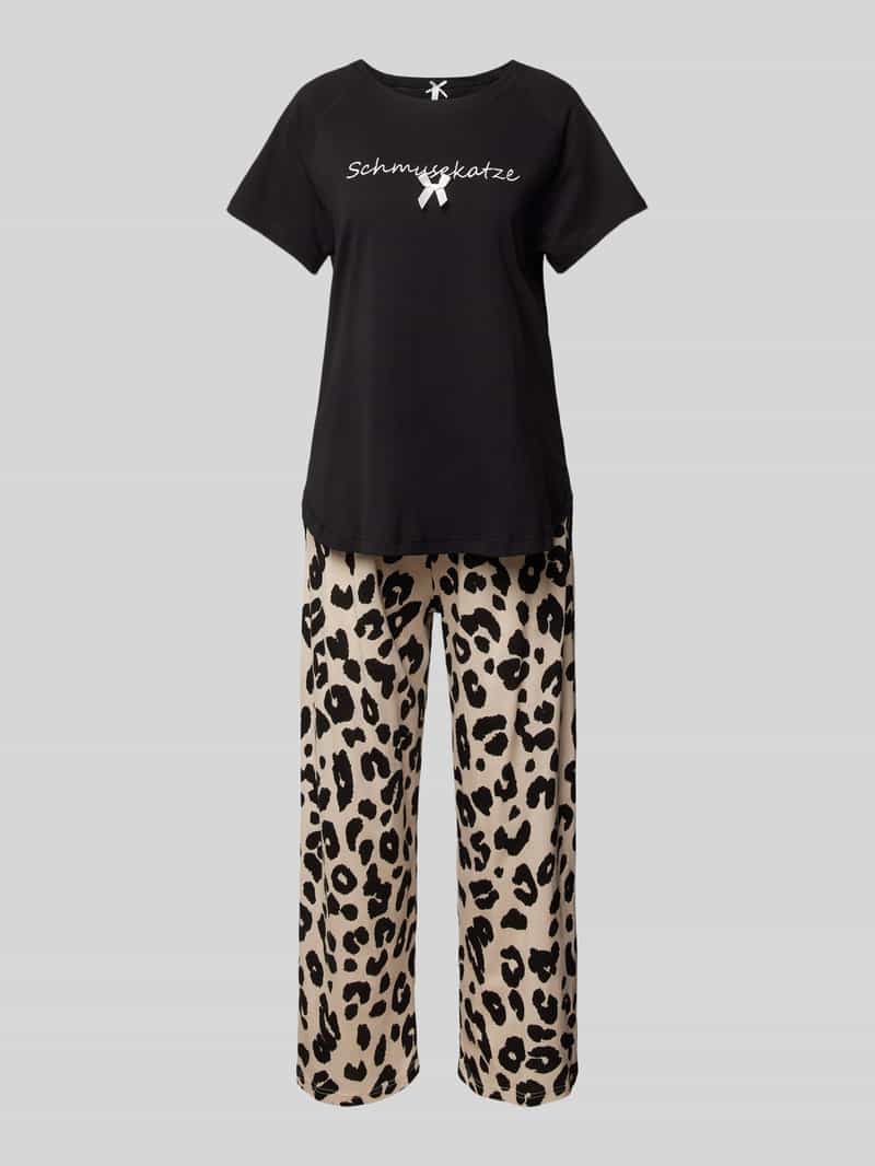 LOUIS & LOUISA Pyjama met statementstitching model 'Schmusekatze'