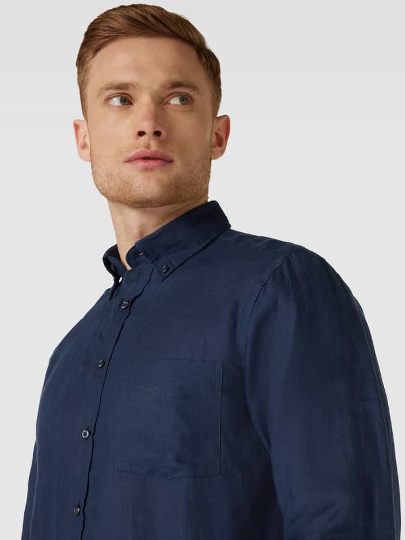 Christian Berg Men Regular fit linnen overhemd met button-downkraag