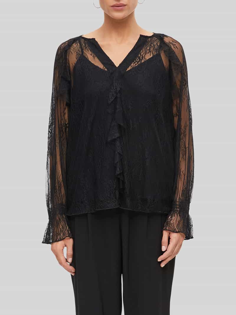s.Oliver BLACK LABEL blouse met lange mouwen met semi-transparante kanten inzet