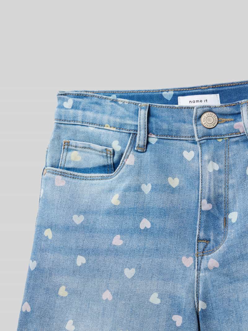name it Slim fit korte jeans met motiefprint model 'ROSE'
