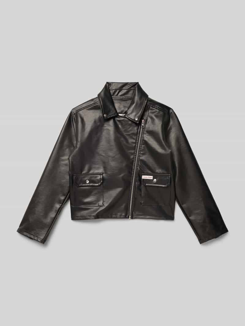 Calvin Klein Jeans Bikerjack in leerlook met klepzakken