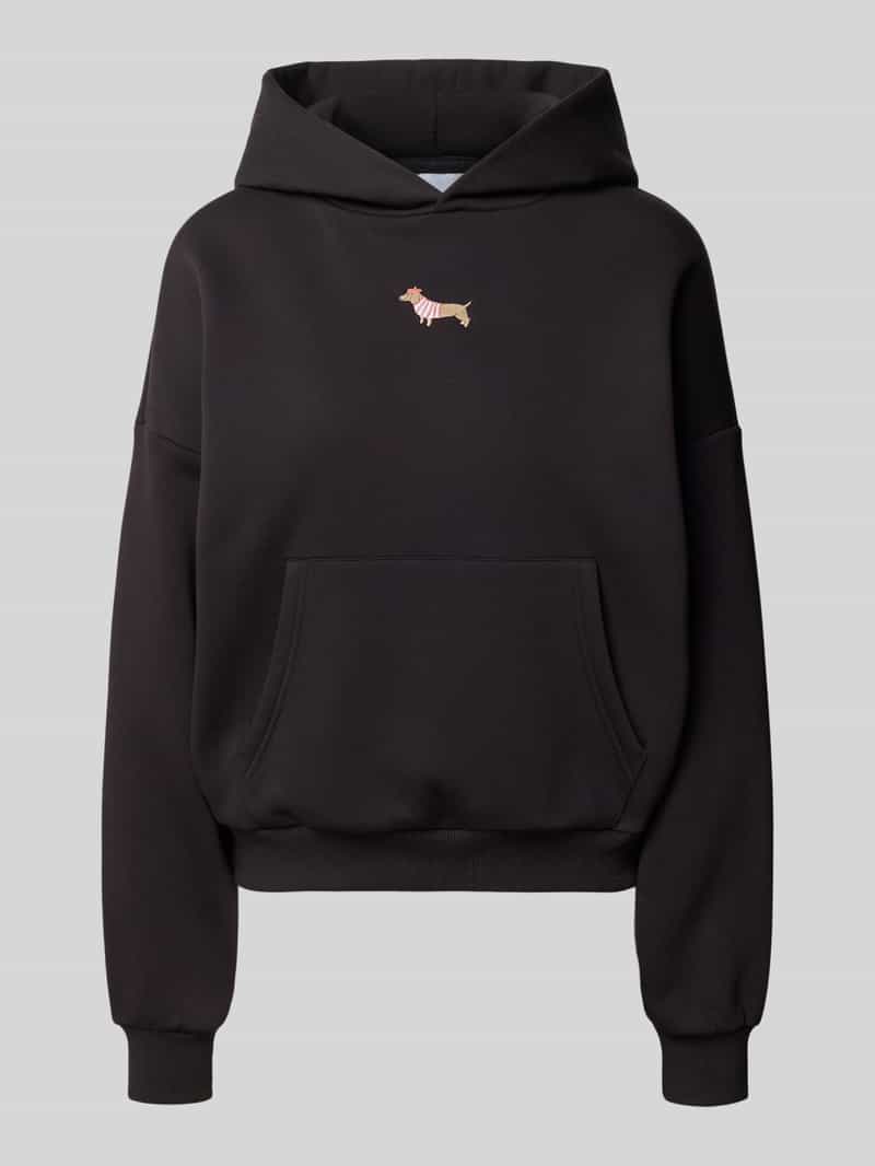 Hoodie met motiefstitching en kangoeroezak