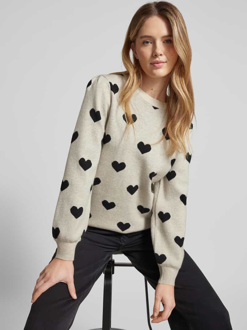 Ichi Gebreide pullover met ballonmouwen model 'BRIELLE'