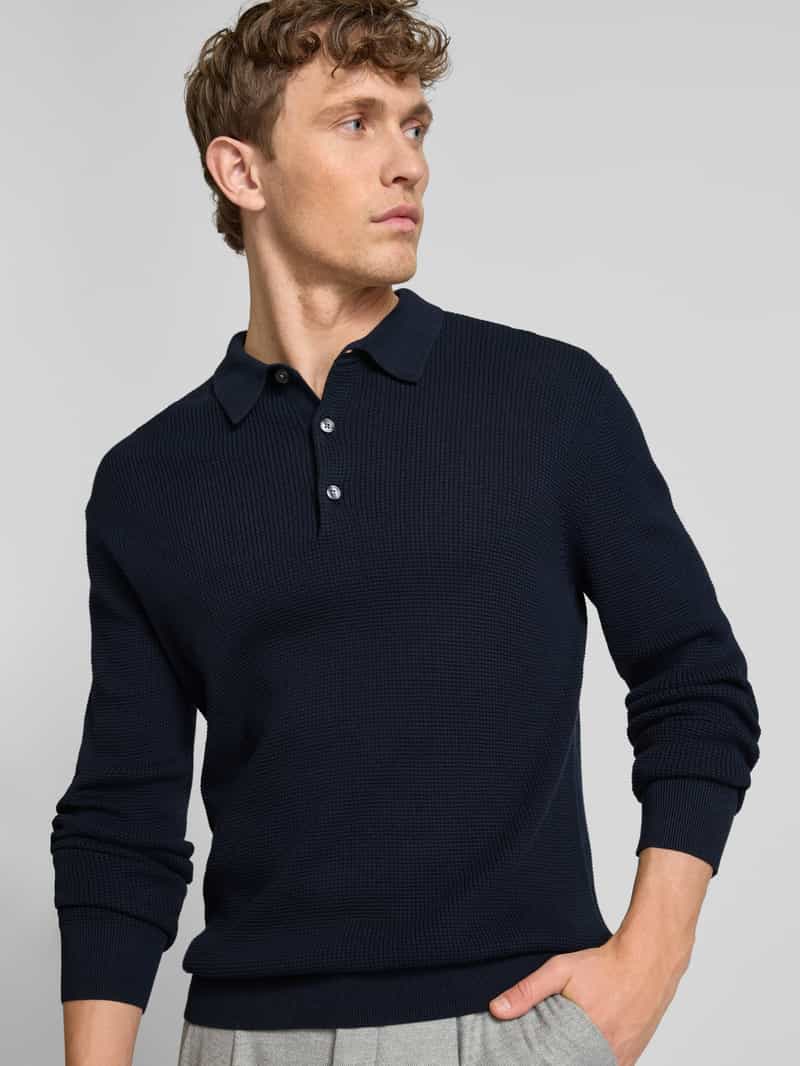OLYMP Level Five Slim fit gebreide pullover met polokraag van katoen