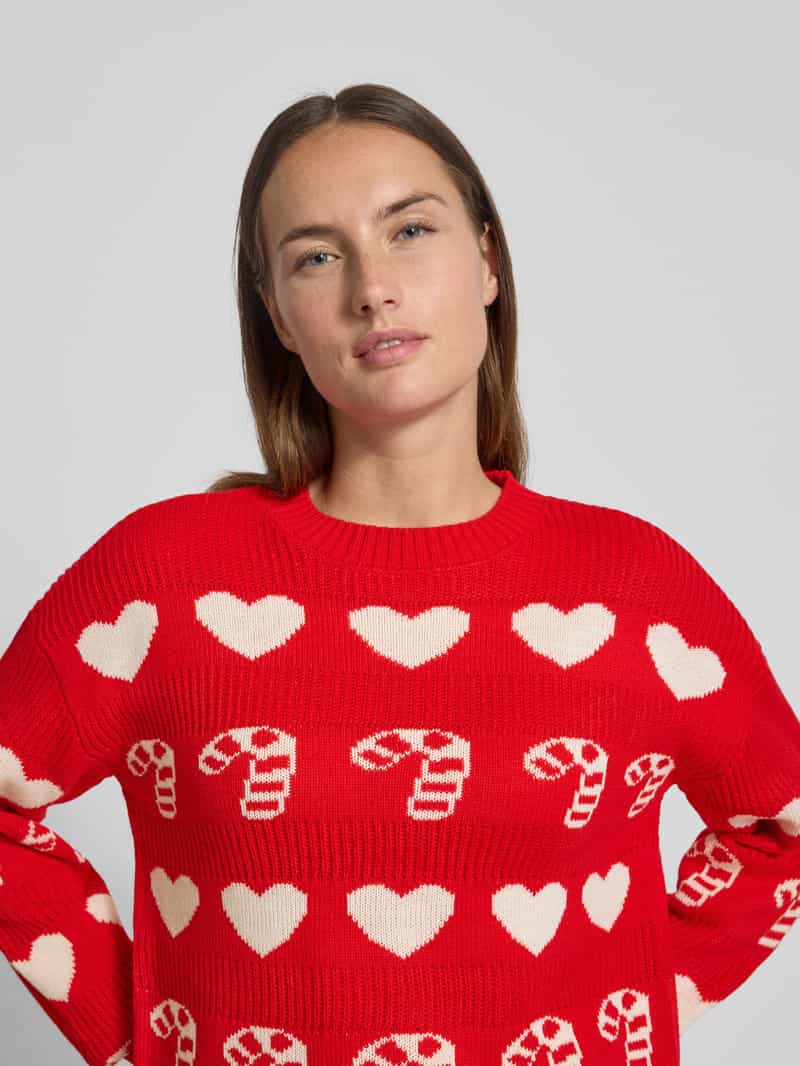 Vero Moda Regular fit kersttrui met ronde hals model 'CANDYHEARTS'