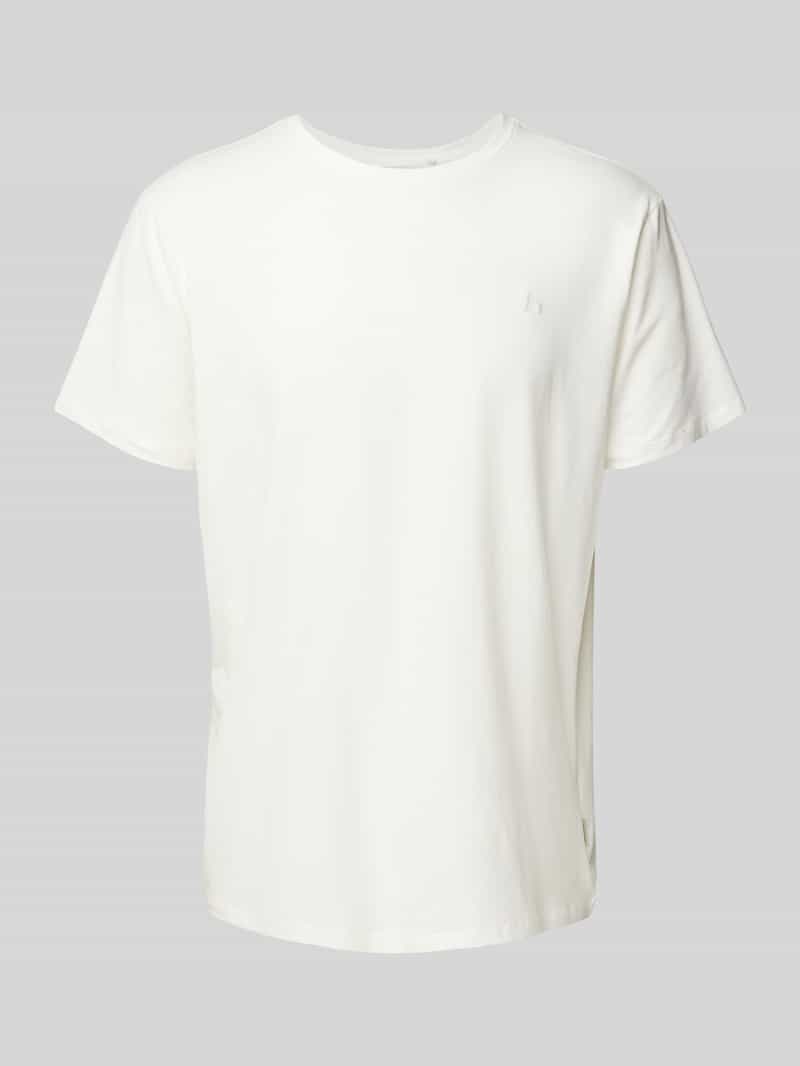 T-shirt met geribde ronde hals, model 'Dinton'