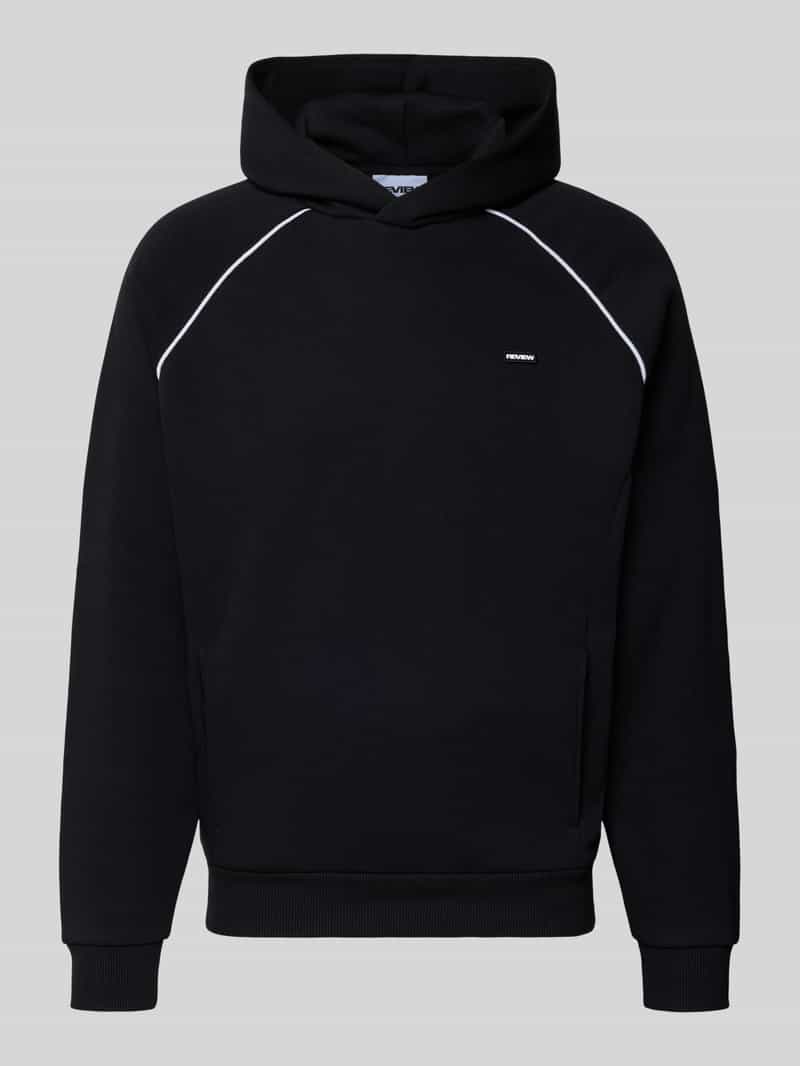 REVIEW Hoodie met logoprint en contrasterende biezen