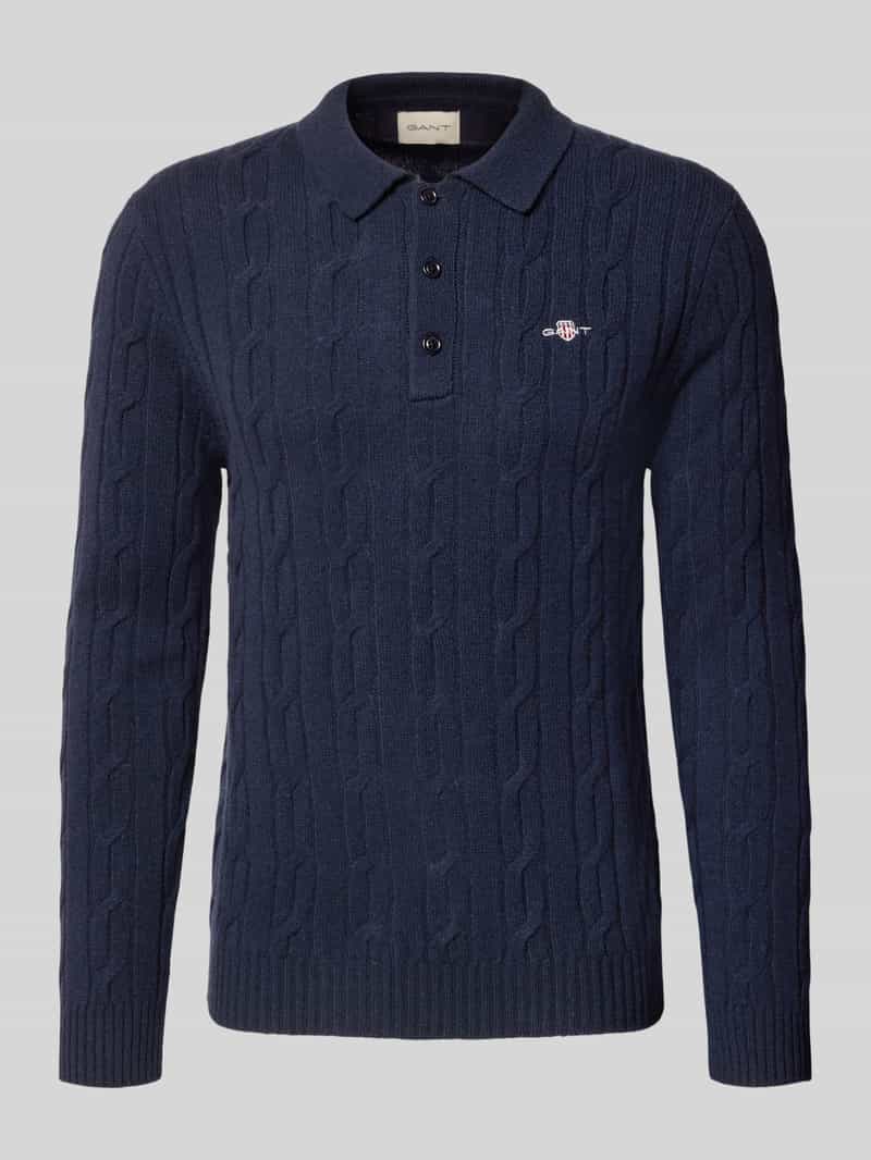 Gant Slim fit shirt met lange mouwen van zuivere wol model 'Cable'