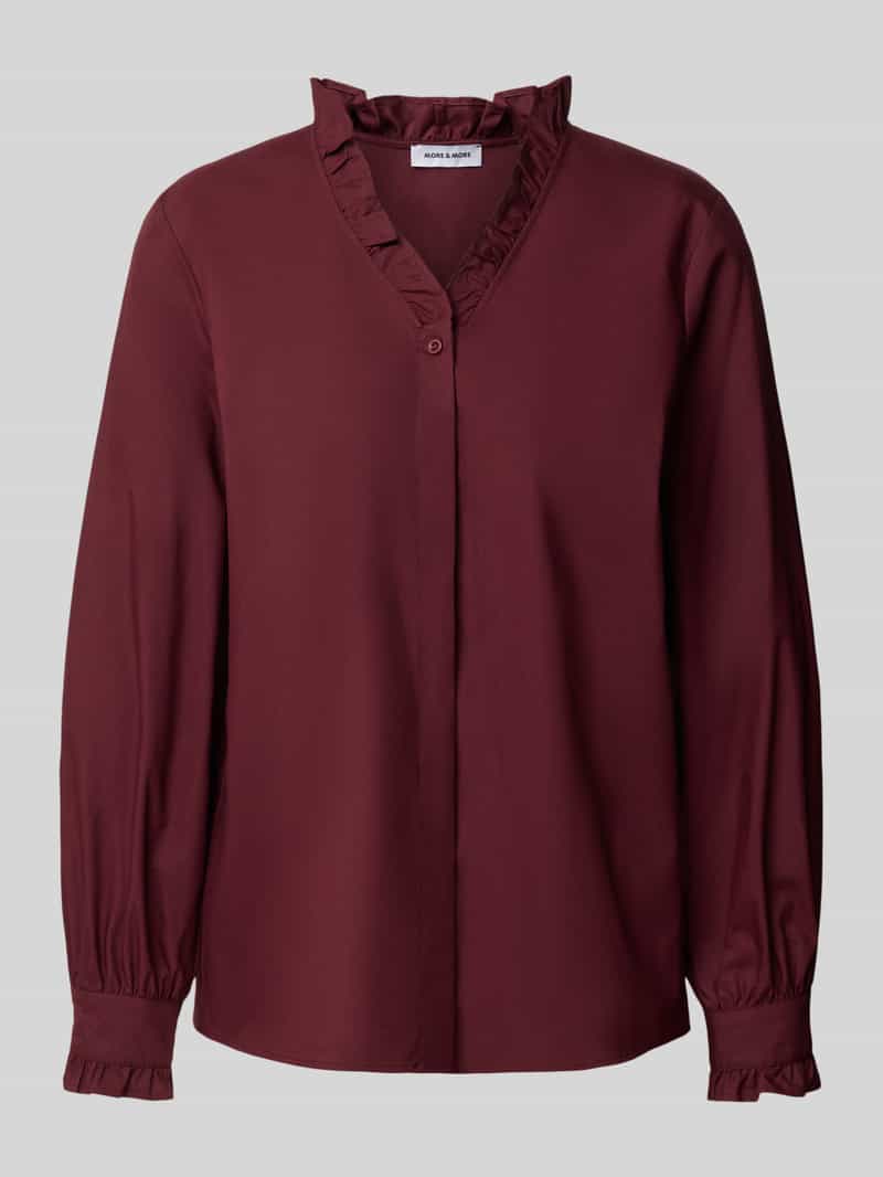 MORE & MORE Regular fit blouse met kraag met ruches en v-hals
