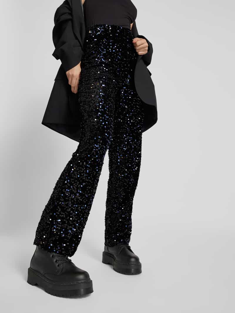 Pieces Relaxed fit wijde broek met pailletten model 'KAM'