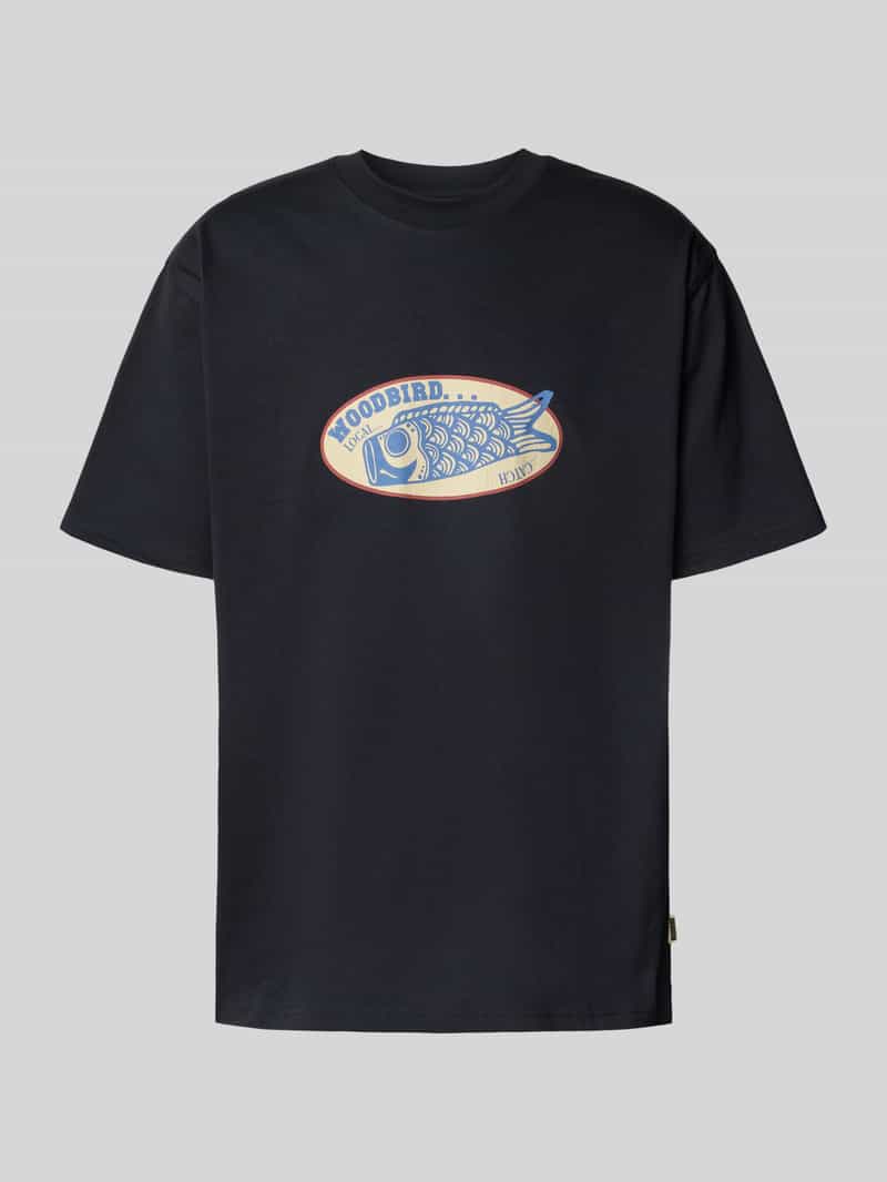 WOODBIRD T-shirt met labelprint model 'Baine'