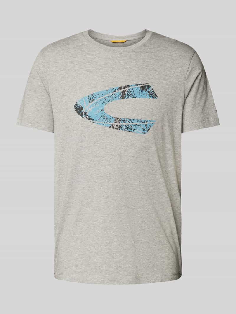 camel active T-shirt met geribde ronde hals