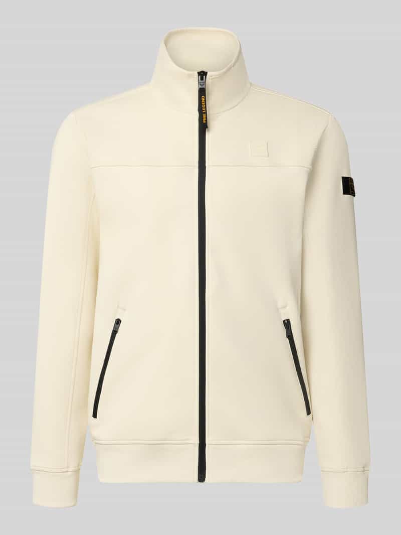 Sweatjack met label-patches en opstaande kraag
