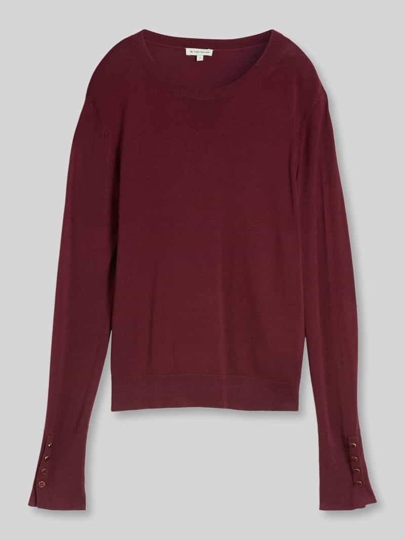 Tom Tailor - Gebreide trui met knoopdetails - Maat XXL - Preppy Plum