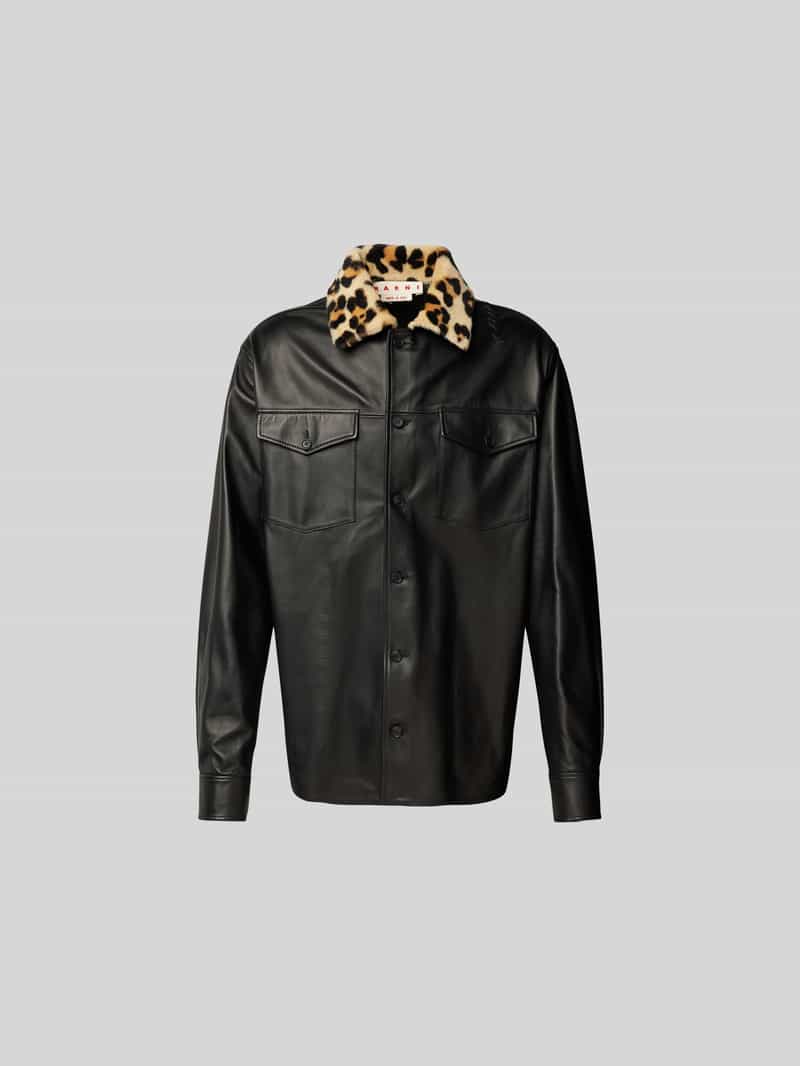 Leren jack met knoopsluiting