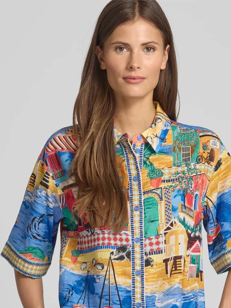 Shiwi Blouse van een mix van viscose en linnen in een all-over look model 'Emily'