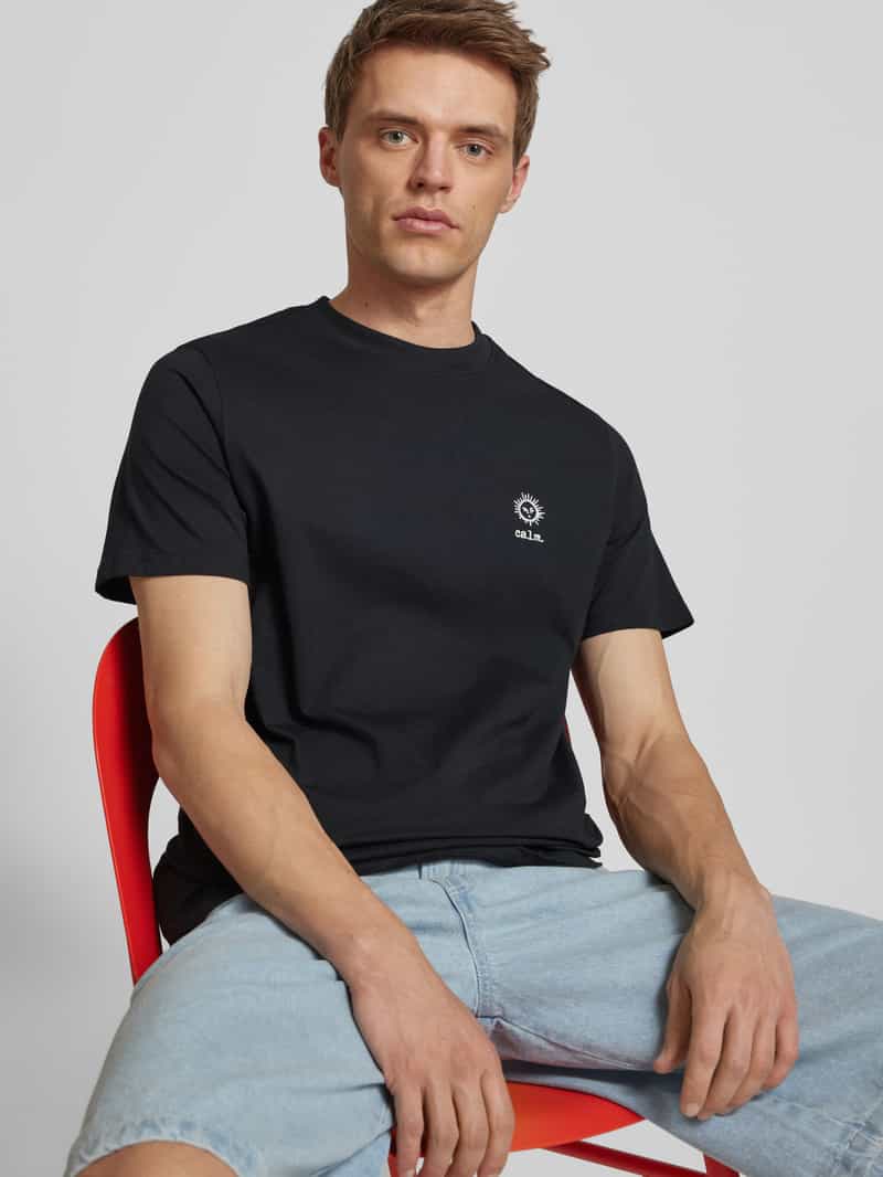 Blend T-shirt met motief- en statementstitching model 'JANUS'
