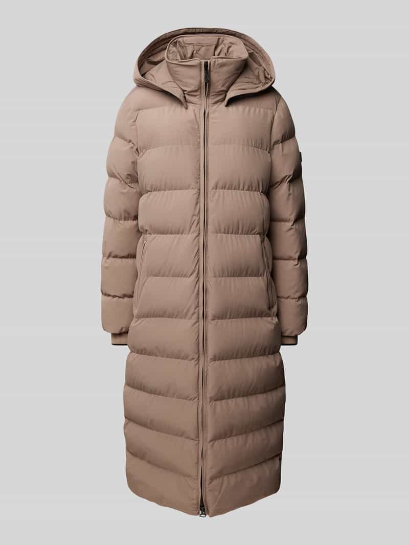 Regular fit gewatteerde lange jas met afneembare capuchon, model 'GOLDMINE'