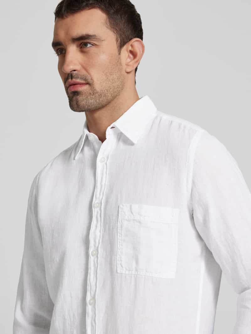 Boss Orange Regular fit linnen overhemd met borstzak model 'Relegant'