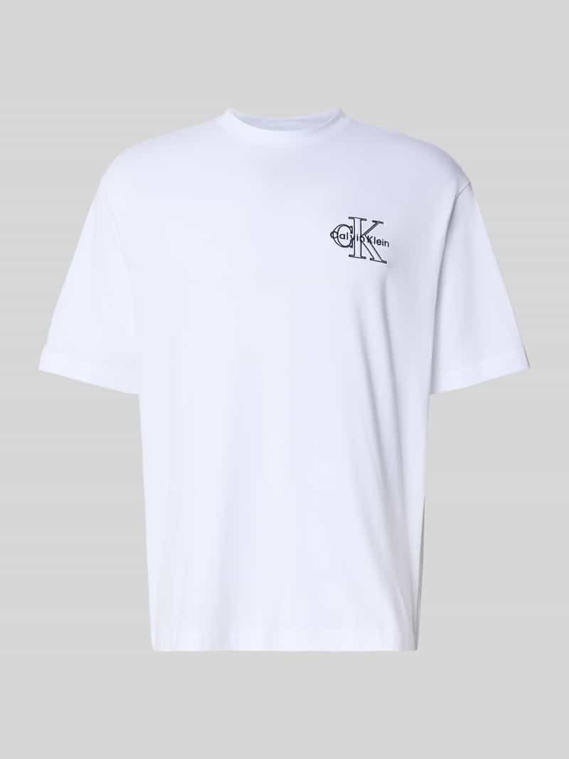 Calvin Klein Jeans Regular fit T-shirt met logostitching model 'Micro'