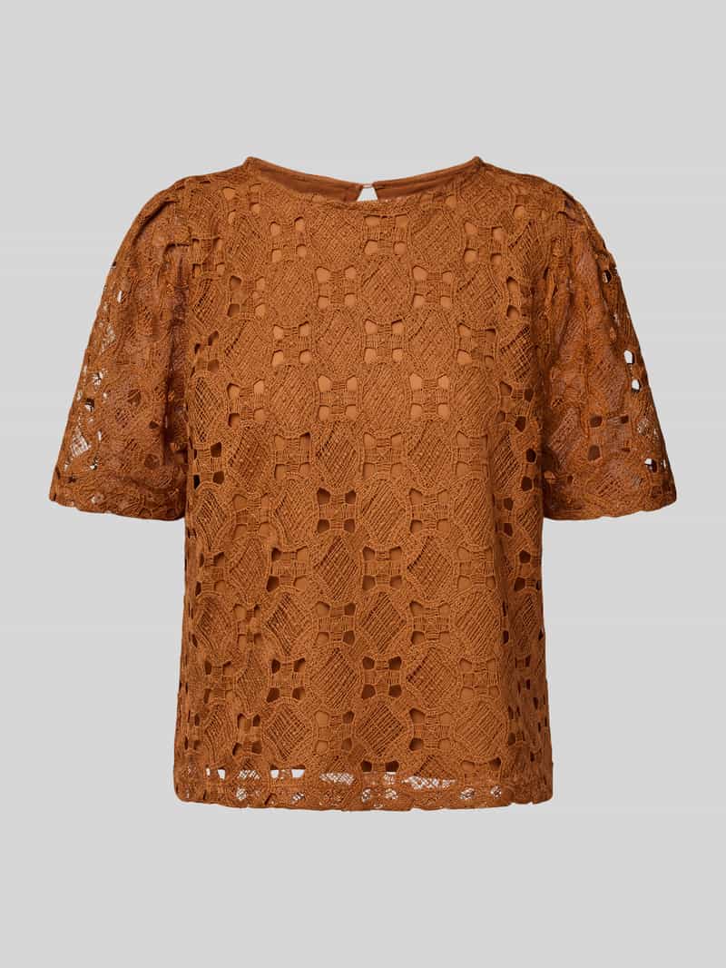 MORE & MORE Blouseshirt met broderie anglaise en ronde hals