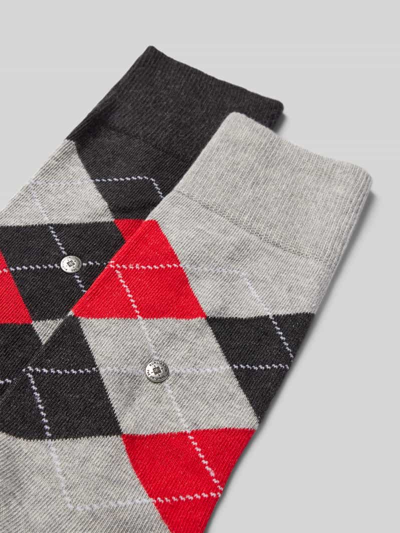 Burlington Sokken met labelapplicatie in een set van 2 paar model 'Everyday Argyle'