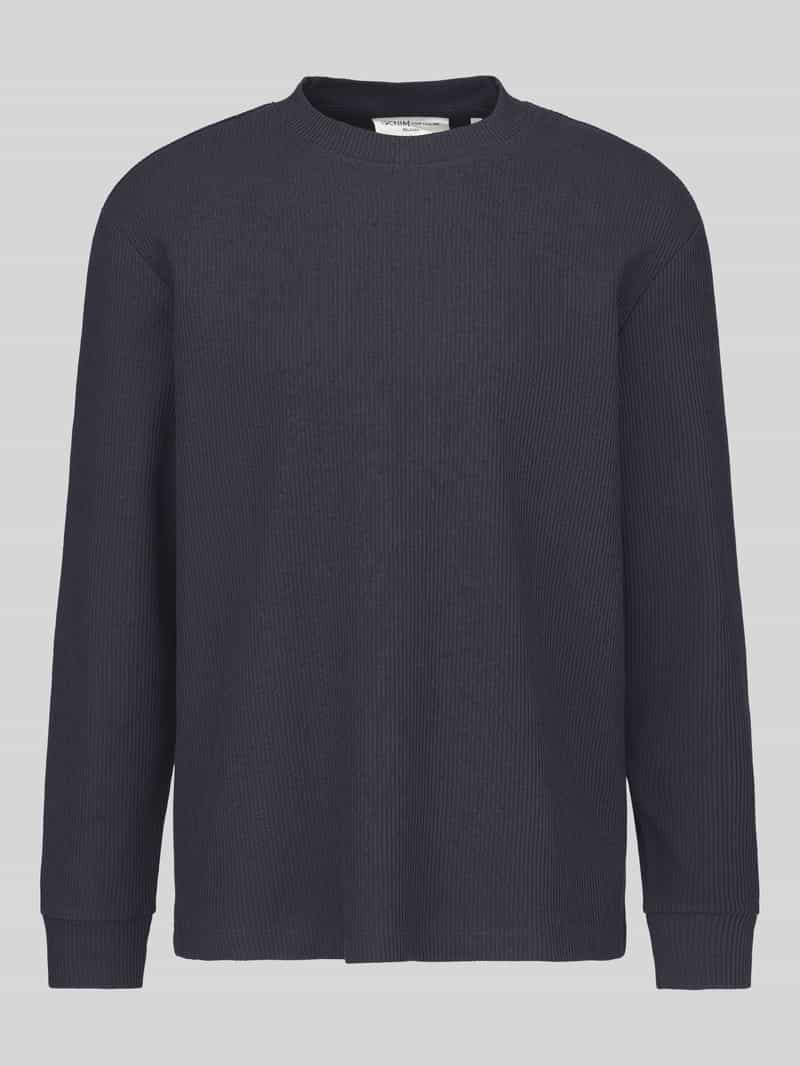 Tom Tailor Denim - T-shirt met lange mouwen in relaxed fit en geribde structuur - Maat S - coal grey