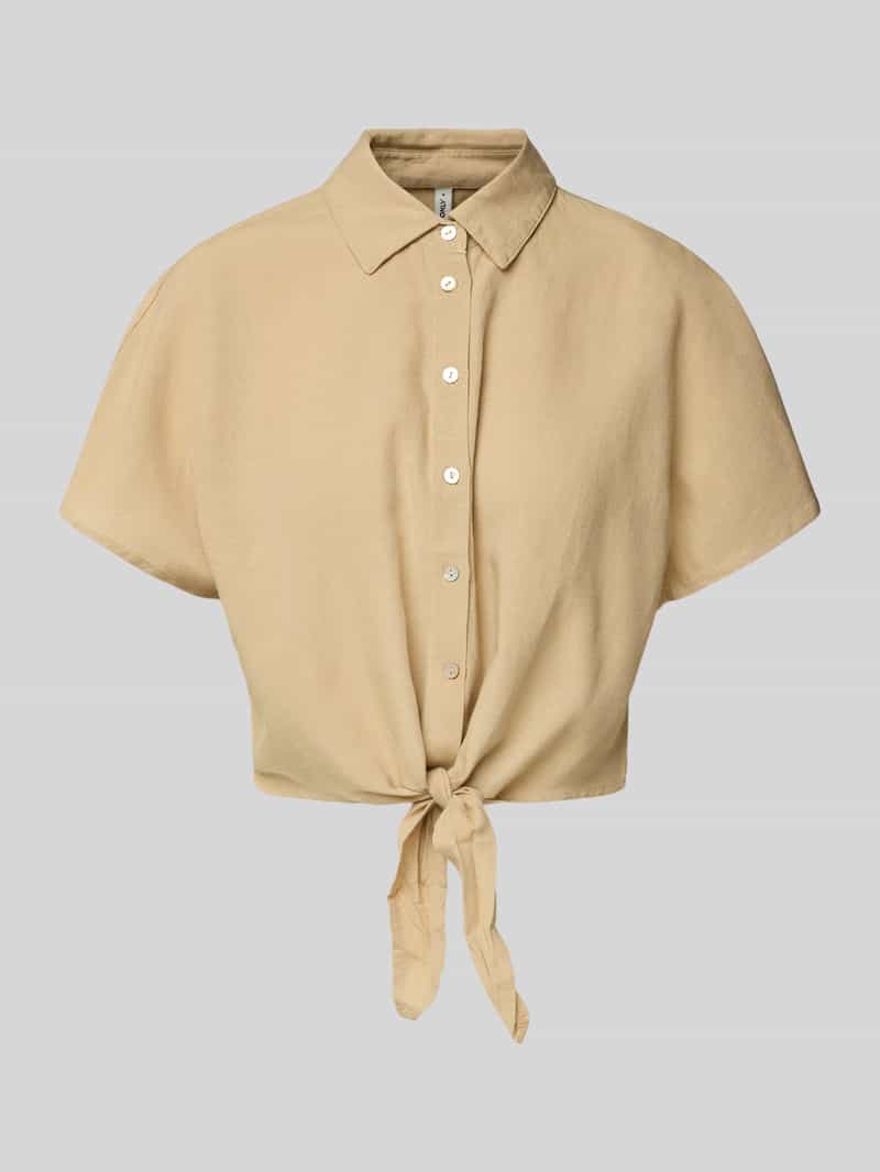 Only Korte overhemdblouse van een mix van viscose en katoen met linnen model 'JAKIRI'