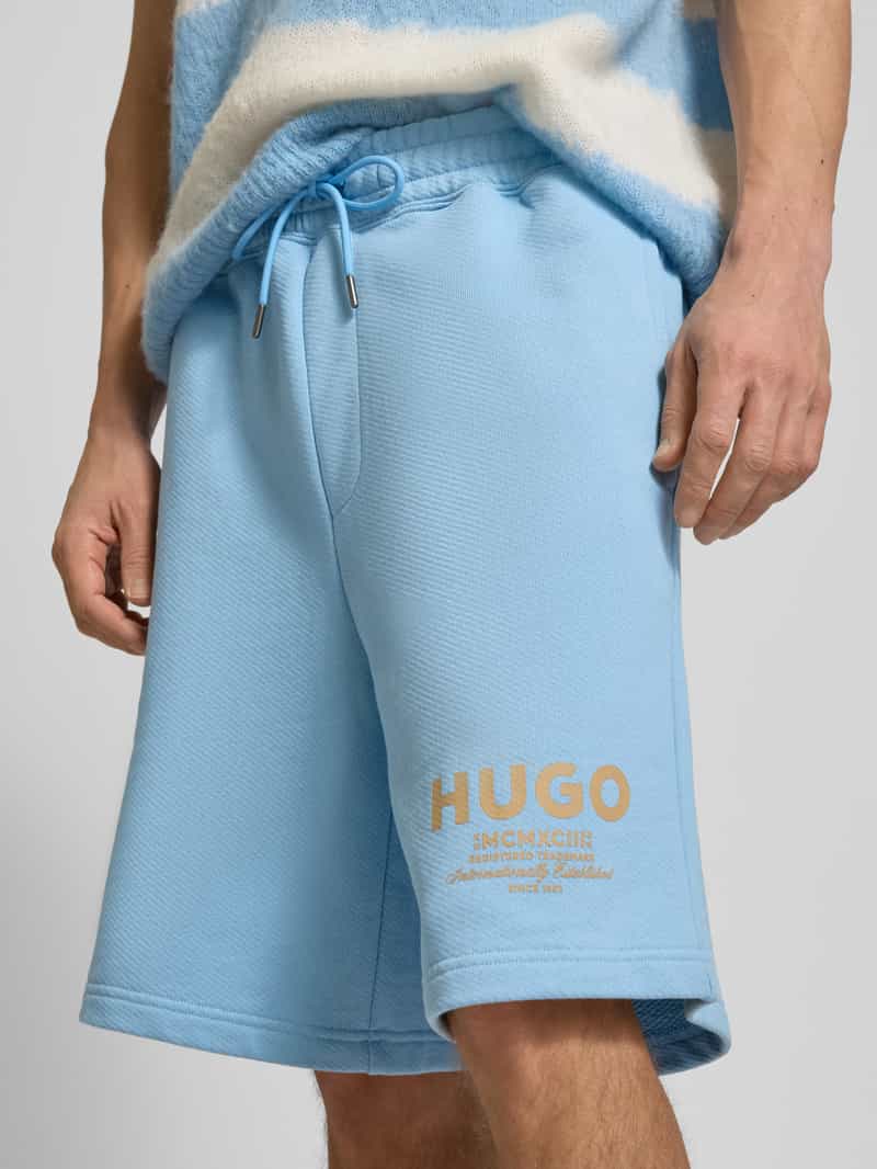 Hugo Blue Sweatshorts met labelprint model 'Nomario'
