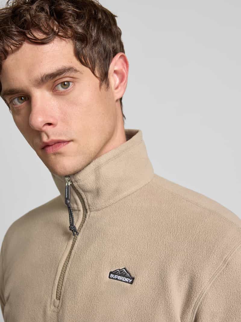 Superdry Fleecepullover met labelstitching en opstaande kraag