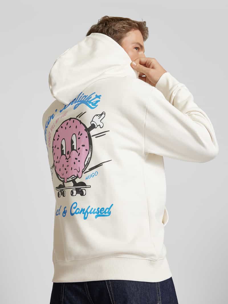 Hugo Blue Hoodie met motiefprint model 'Namiko'