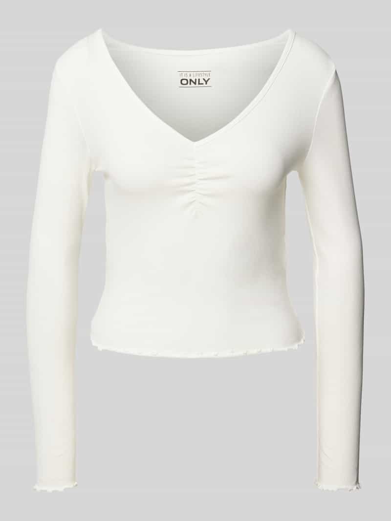 Only Slim fit shirt met lange mouwen van katoenmix met boorden met volants model 'BETTY'