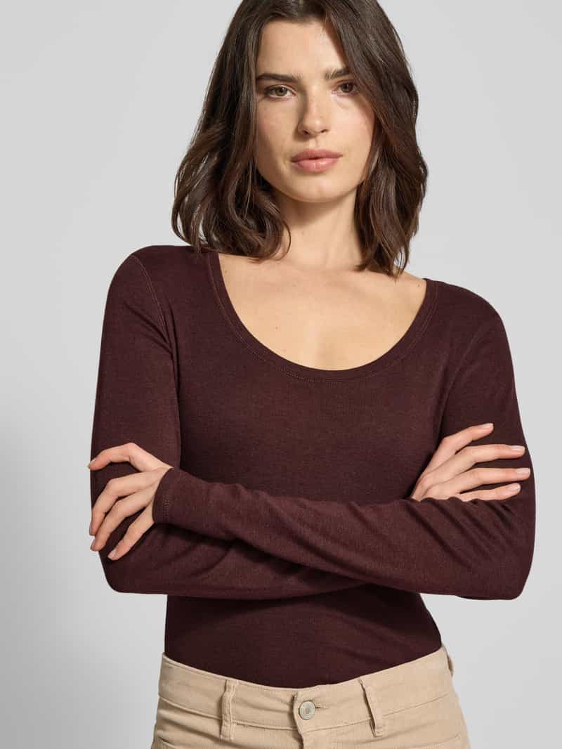 Opus Shirt met lange mouwen en geribde ronde hals model 'Sorana'