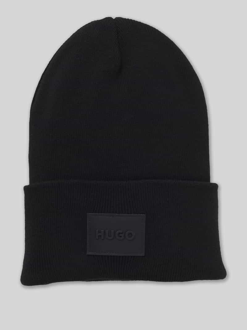 HUGO Gebreide muts Xevon met labelpatch, katoen