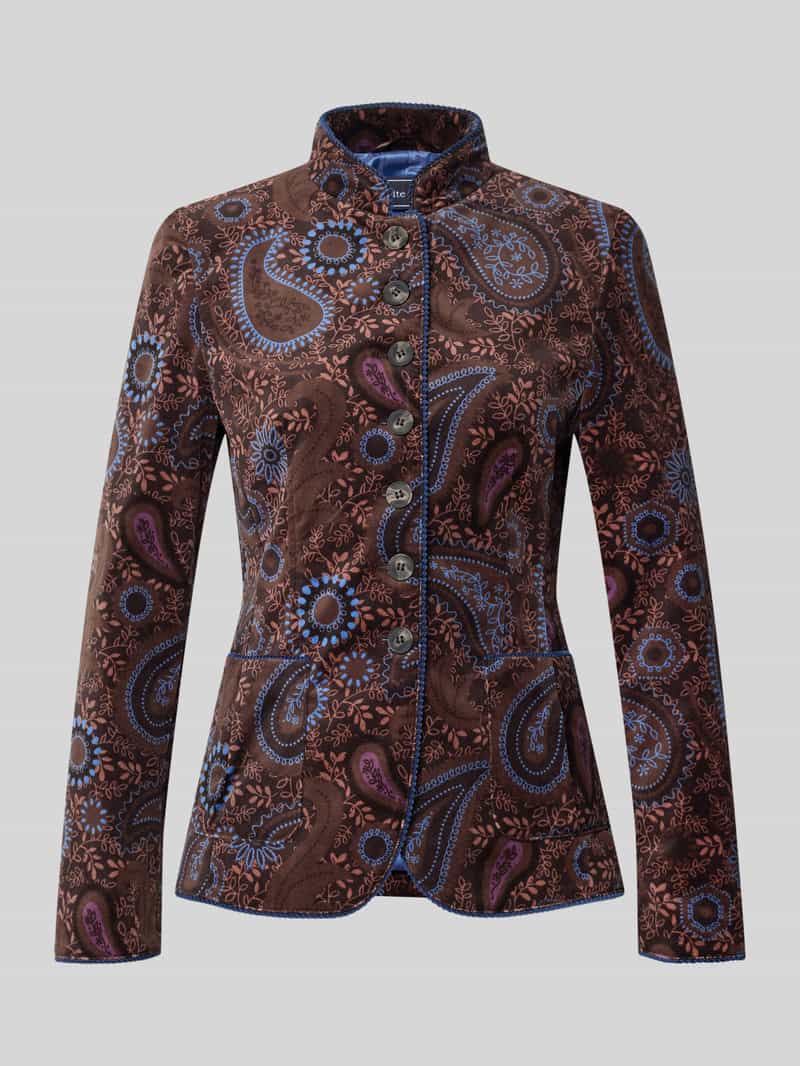 Slim fit blazer met viscose en opstaande kraag