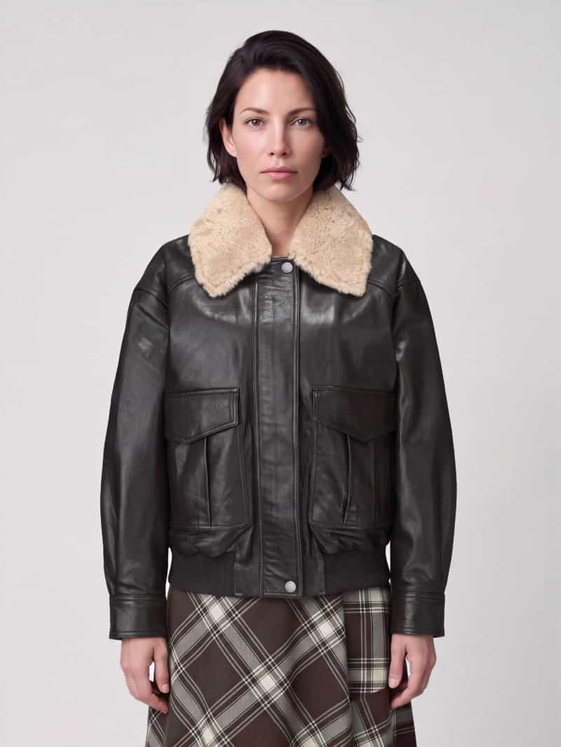 Weekend Max Mara Leren jacks met afneembare bontkraag