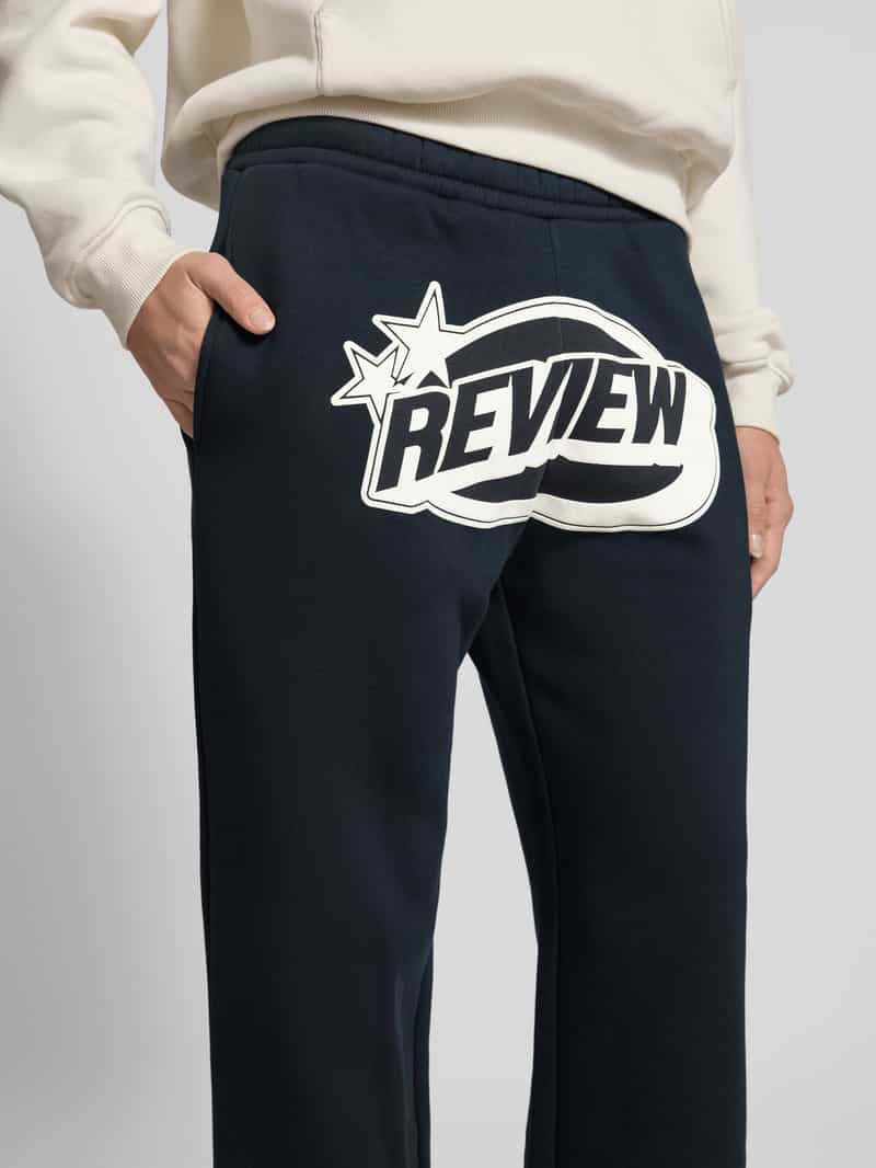 Review Straight leg sweatpants met logo en elastische band