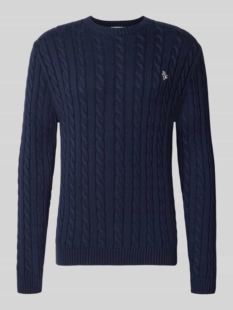 REVIEW Slim fit gebreide pullover van pure katoen met kabelpatroon