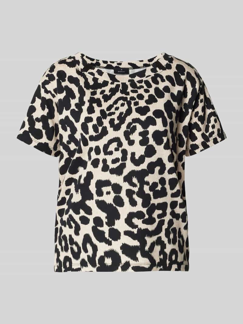 monari T-shirt met geribde ronde hals