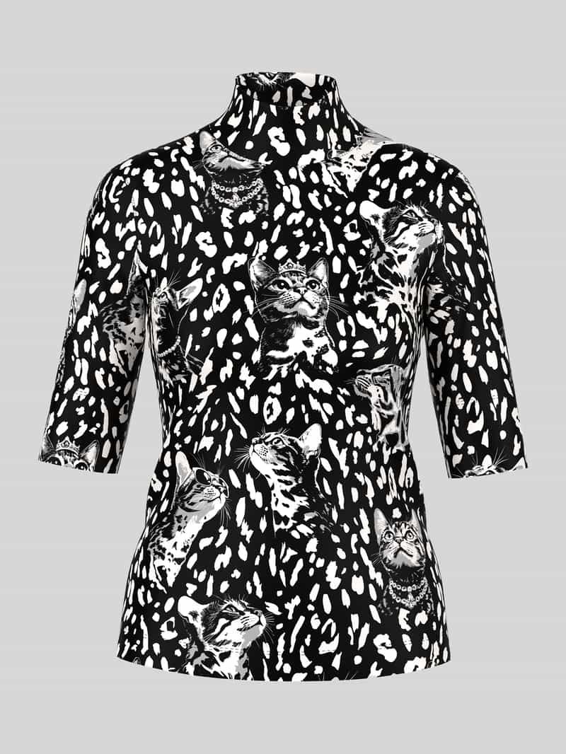 Marc Cain T-shirt met kattenmotief-opstaande kraag