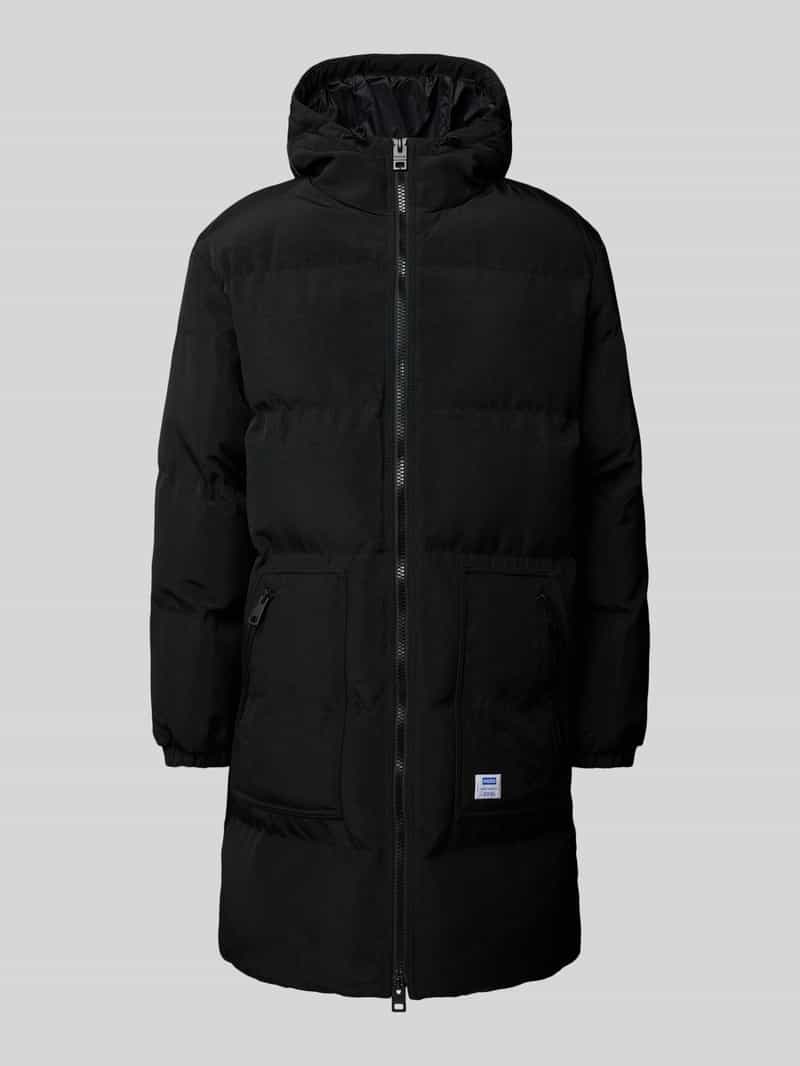 Hugo Blue Gewatteerde lange jas van viscose met capuchon model 'Brooky'