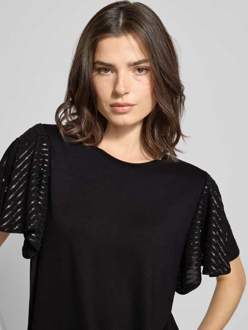 comma T-shirt met geribde ronde hals