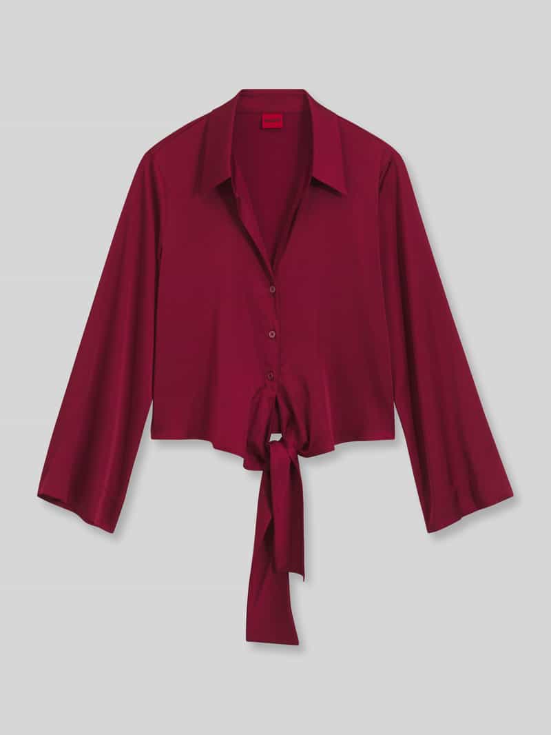 HUGO Loose fit blouse met lange mouwen met strikdetail model 'Errika'