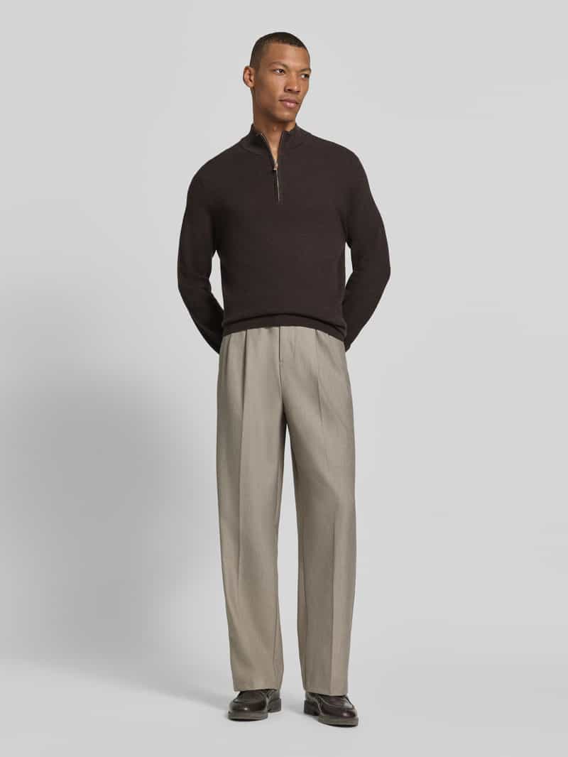Profuomo Heren Truien & Vesten Pullover Half Zip Twinkle Slub Structure - Bruin, foto 6