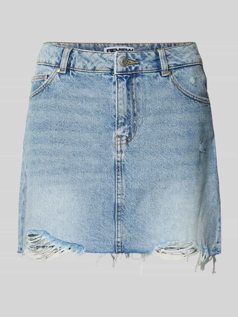 Review Jeansrok in destroyed-look met knoop- en ritssluiting
