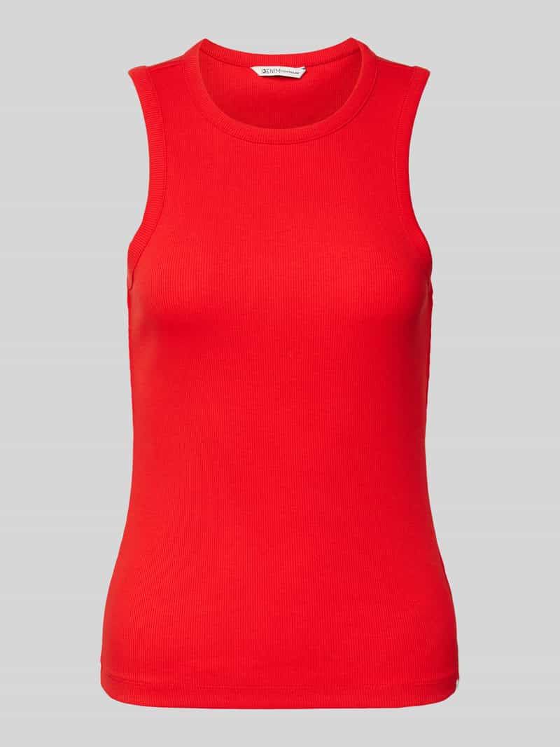 Tom Tailor Denim Slim fit tanktop van katoenmix met geribde look
