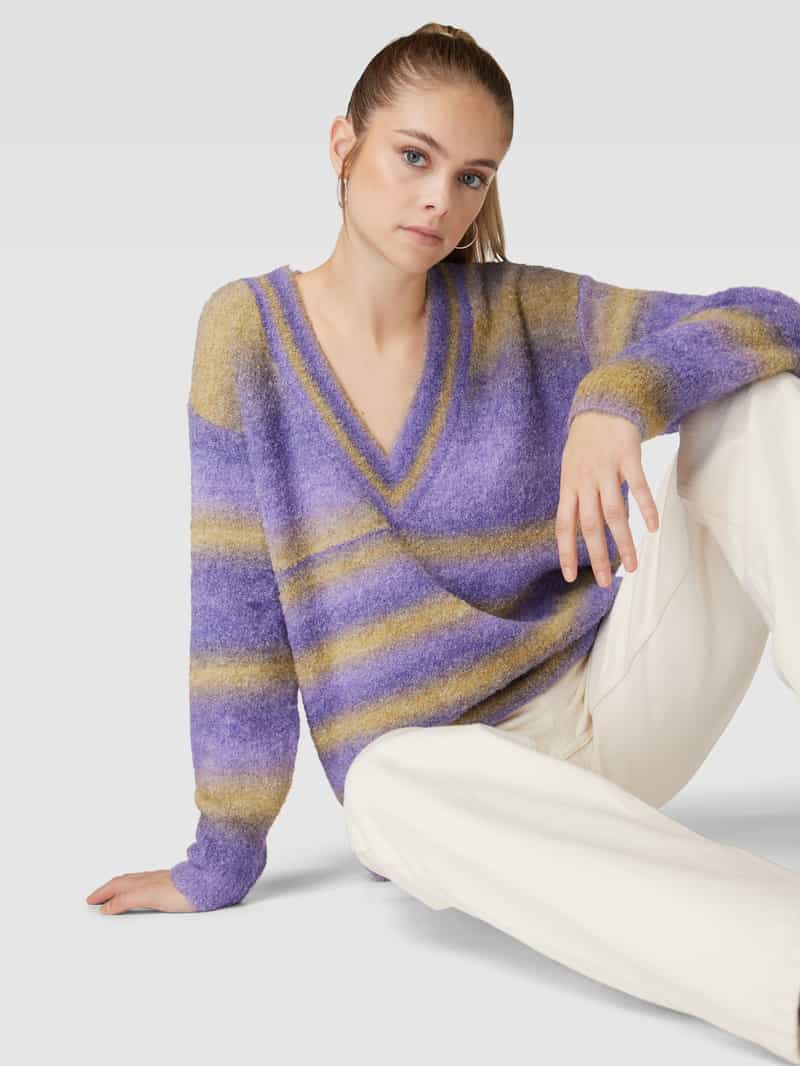 Tom Tailor Denim Gebreide pullover met diepe V-hals model 'colourflow'