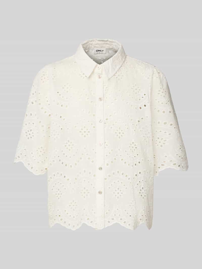 Only Regular fit overhemdblouse met broderie anglaise model 'VALAIS'